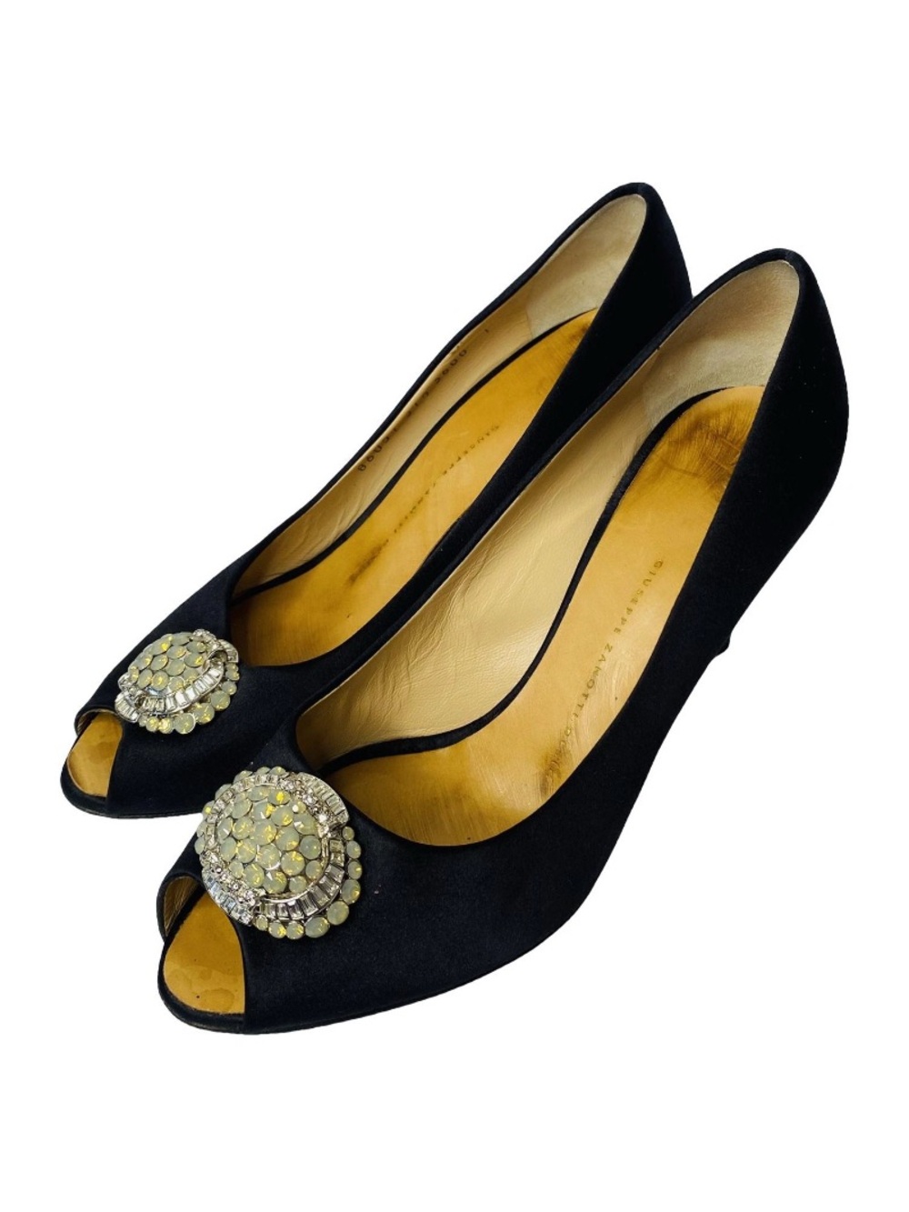 🛍️ Giuseppe Zanotti Satin Crystal Embellishments Peep Toe Pumps